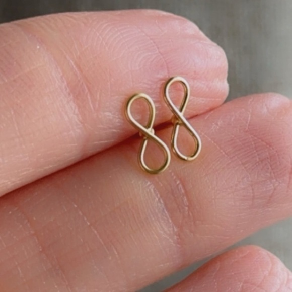 24k Gold Vermeil Infinity Tiny Stud Earrings - Picture 3 of 8